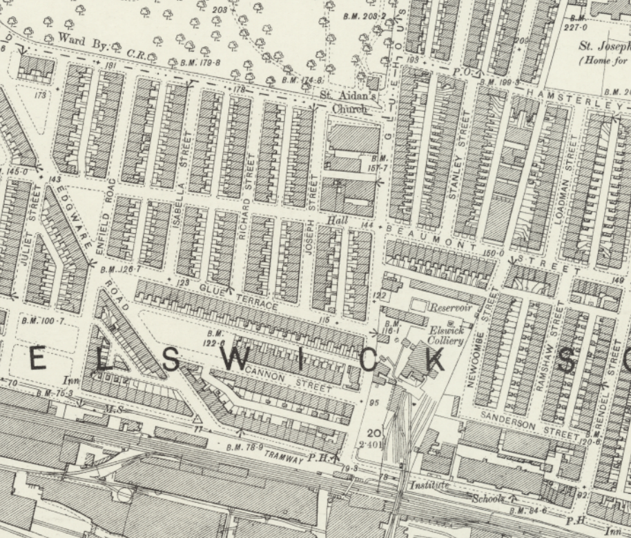 Map of area around Joseph Street, Elswick from OS 25 inch map series 1892-1914.